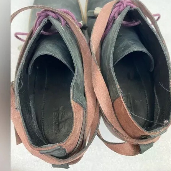 J Shoes Anthropologie Black Ankle Wrap Around Carson Mauve Leather Boots 8.5 - Picture 5 of 13